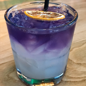 a purple butterfly pea flower cocktail